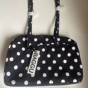 BAGGU Polka Dot Nylon Bowler Bag Black and White